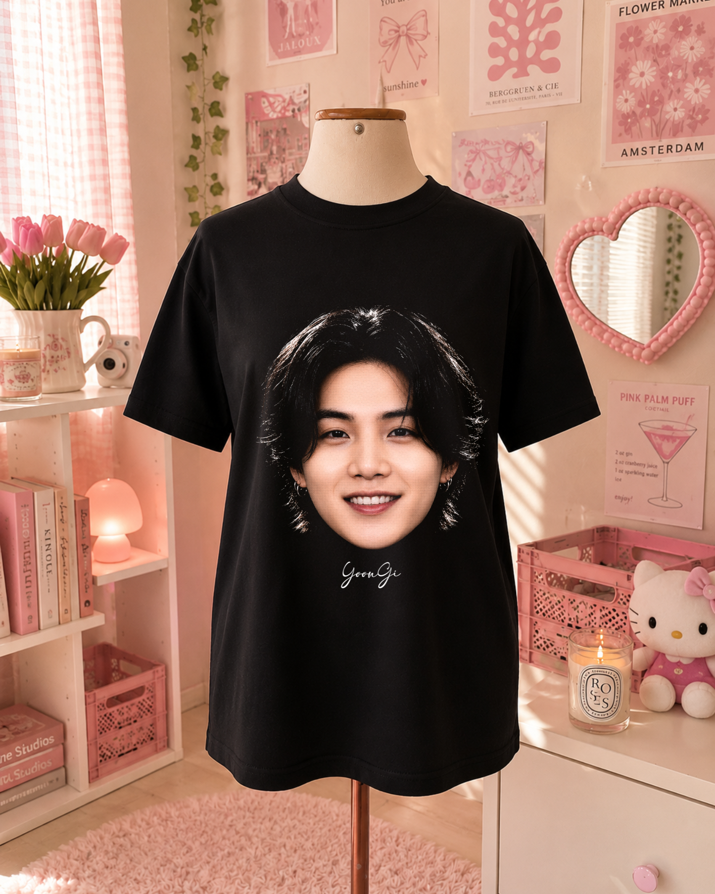 Black T-Shirt with Korean Idol Portrait