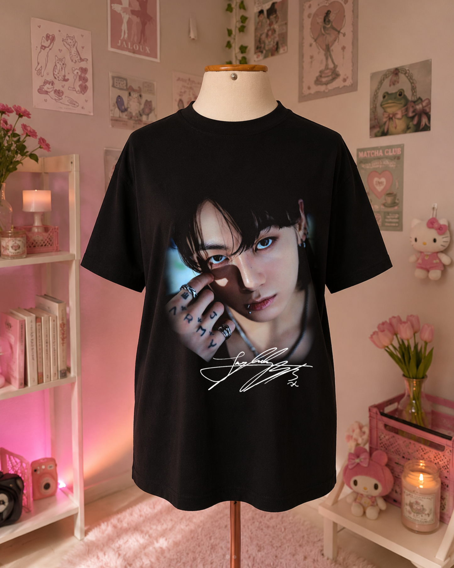 K-Pop Idol Tattoo Black T-Shirt Streetwear Style