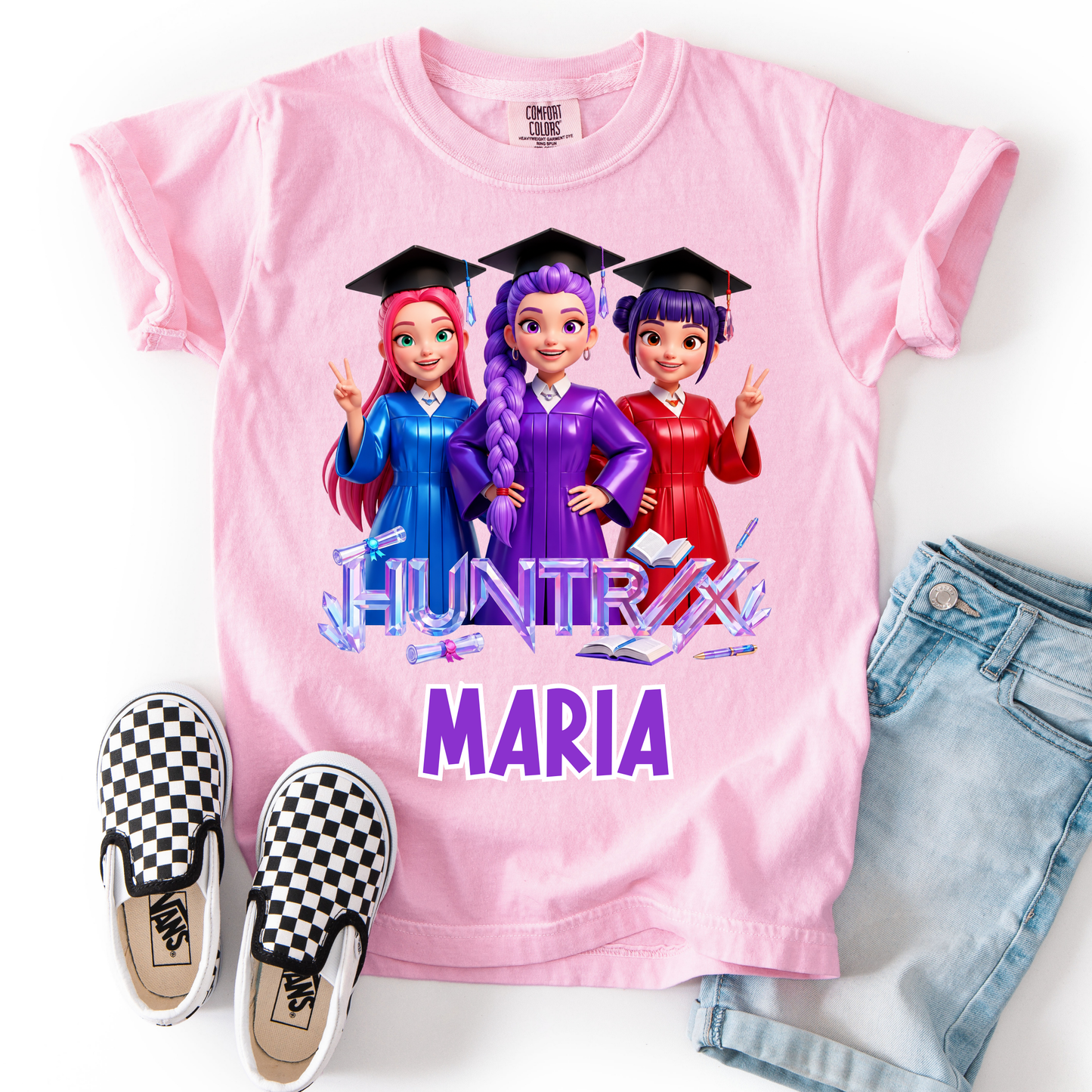 K-Pop Idol Black T-Shirt with Red Kisses