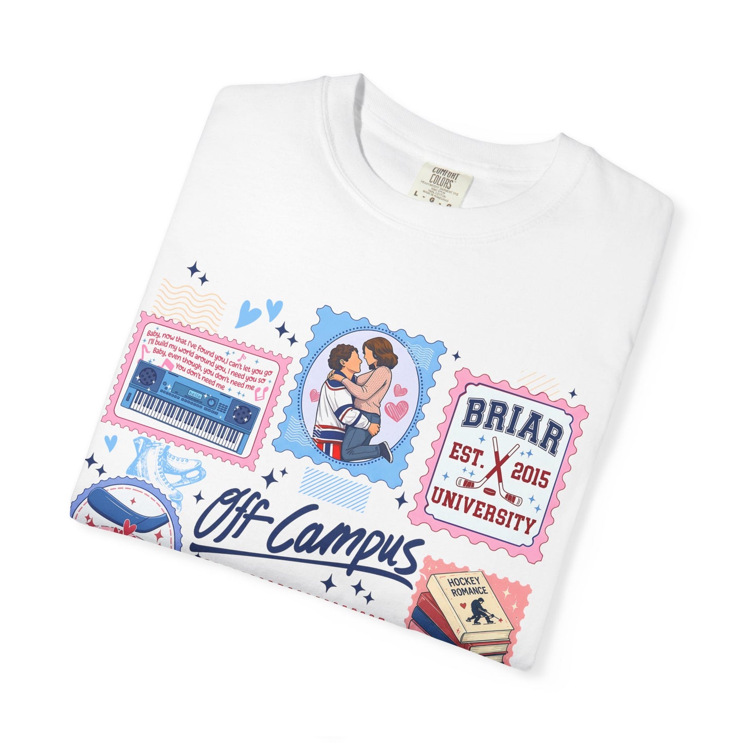 T-Shirt College Romance com Design Vintage de Selos | Unissexo