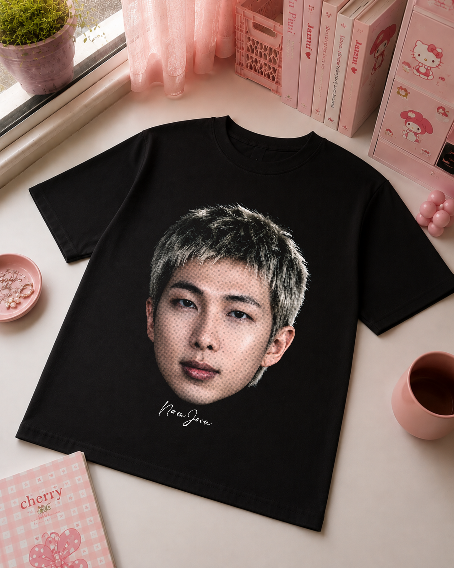 Black K-Pop T-Shirt with Idol Portrait