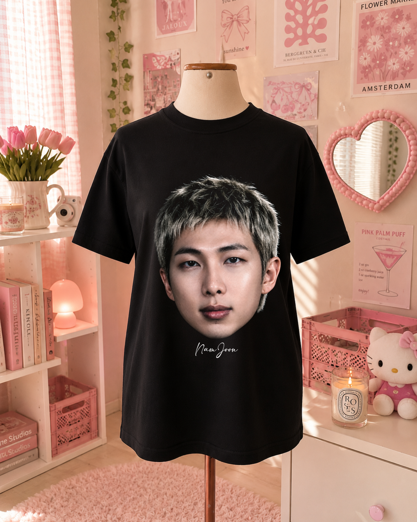 Black K-Pop T-Shirt with Idol Portrait