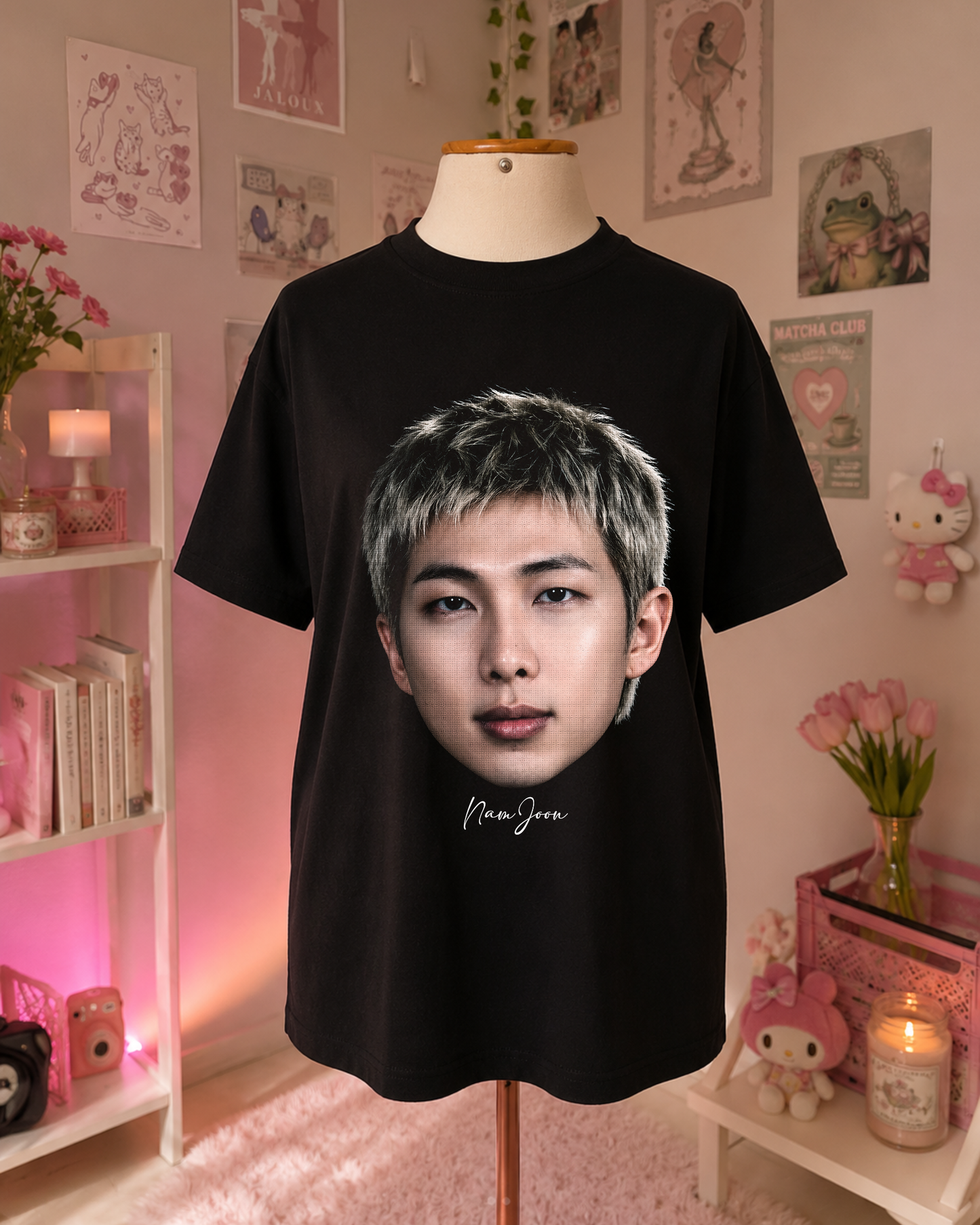 Black K-Pop T-Shirt with Idol Portrait