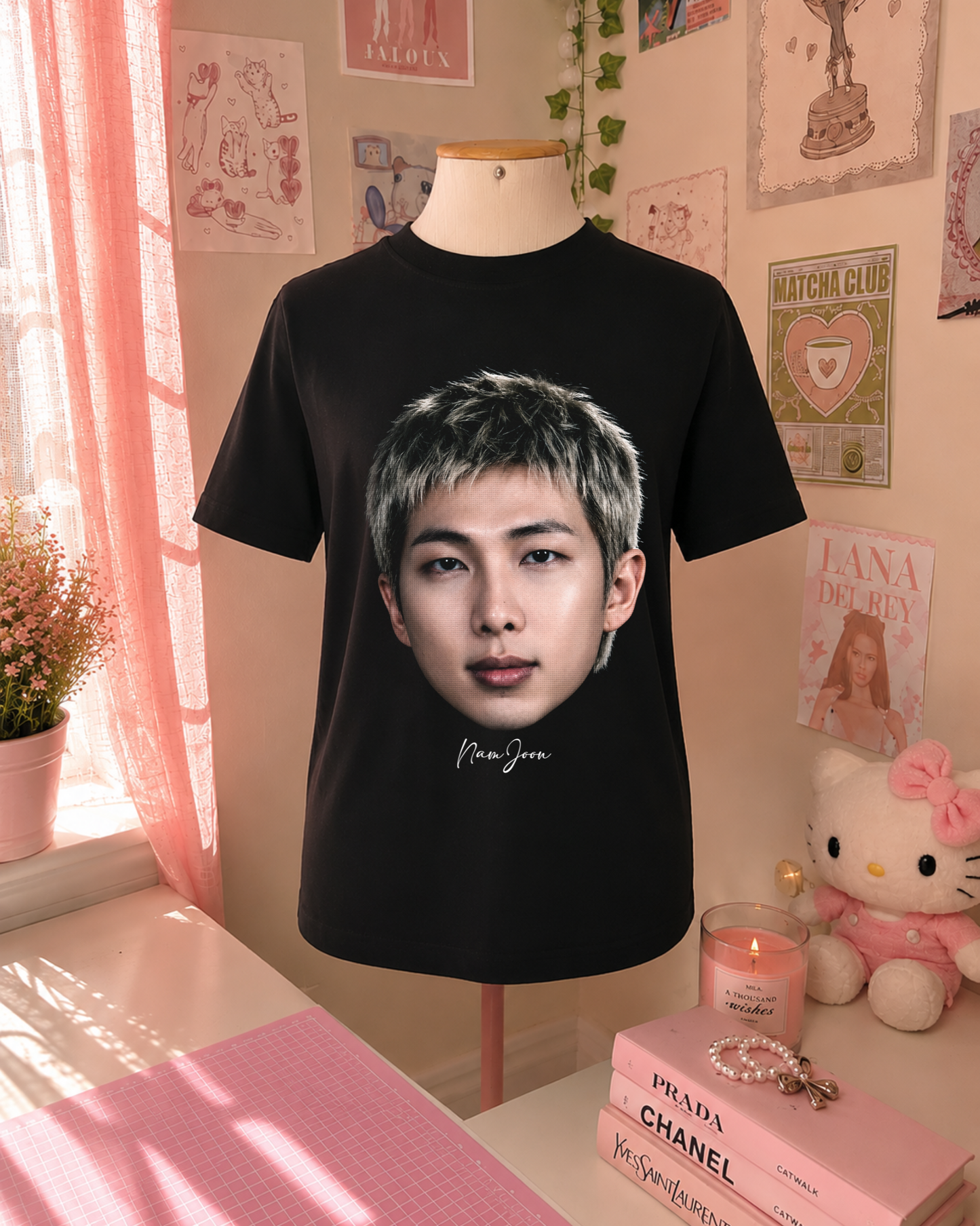 Black K-Pop T-Shirt with Idol Portrait