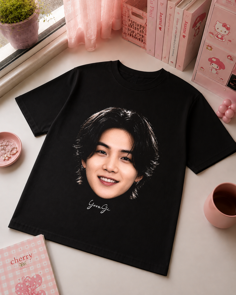 Black T-Shirt with Korean Idol Portrait