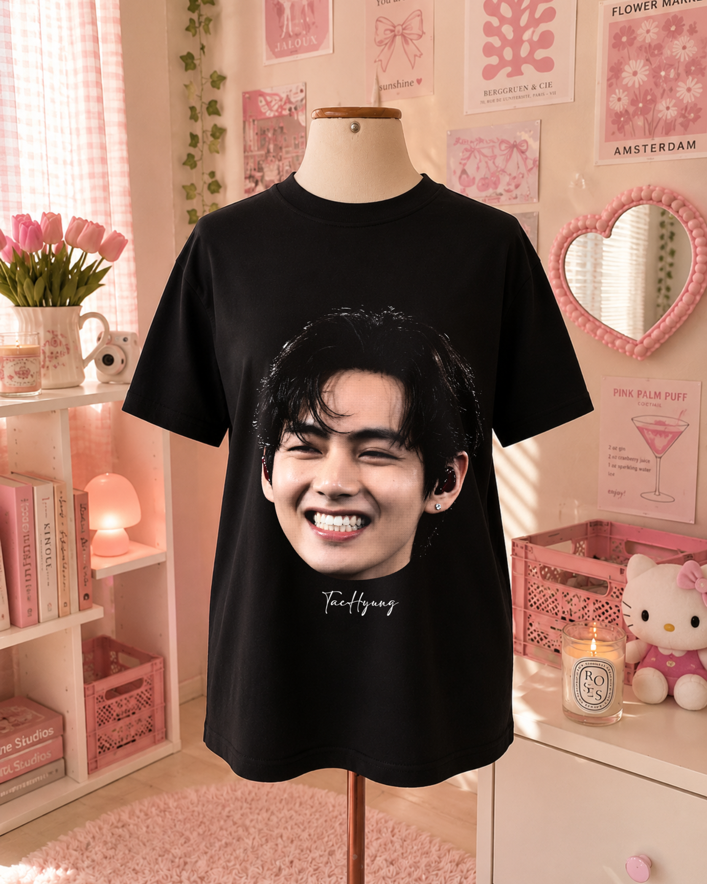 T-Shirt K-Pop Preta Retrato de Idol Coreano