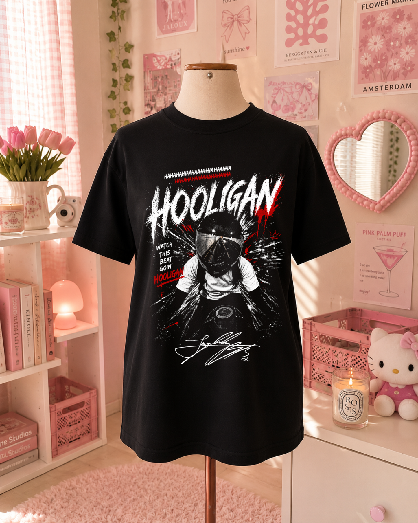 Black K-Pop T-Shirt with Streetwear Design