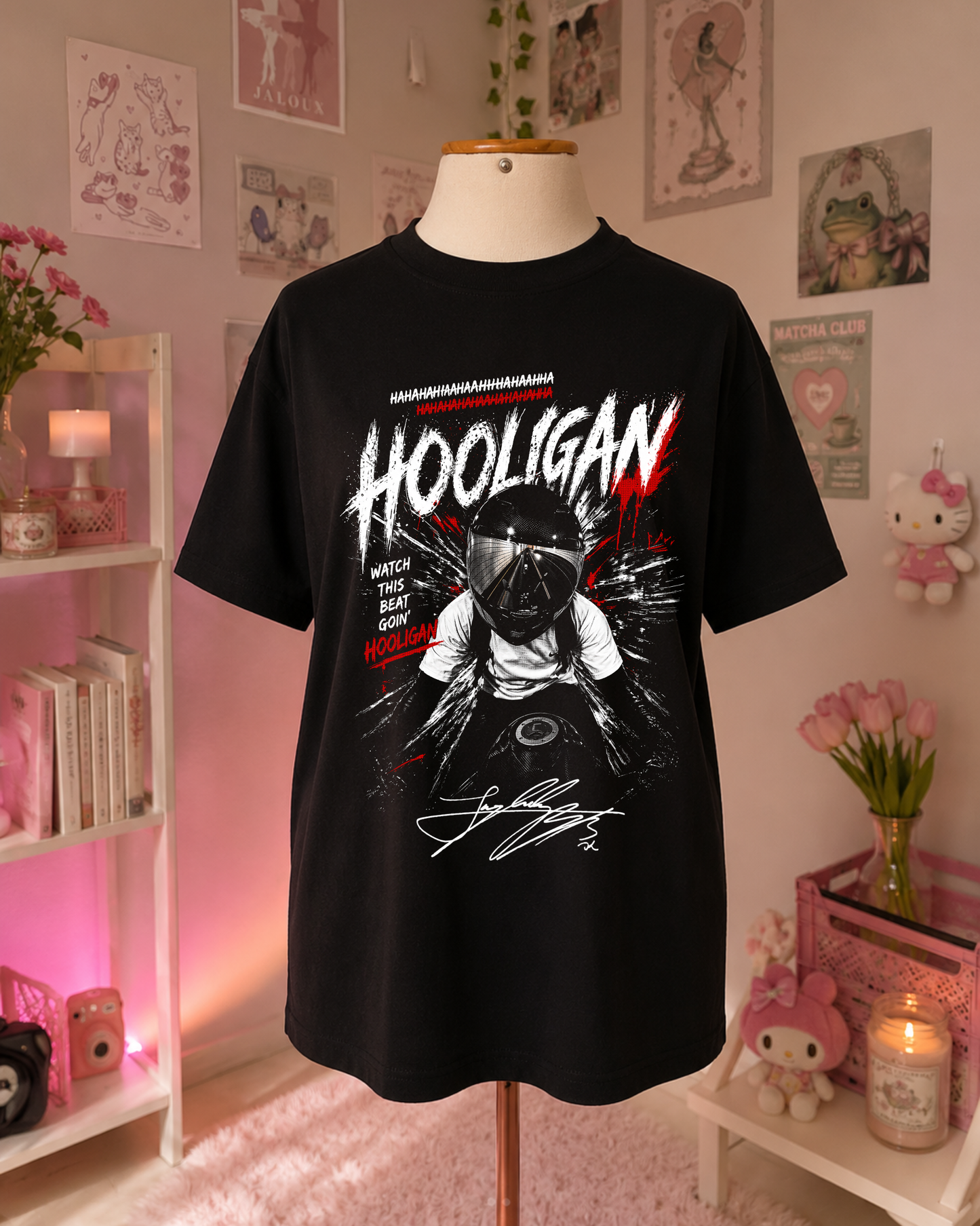 Black K-Pop T-Shirt with Streetwear Design