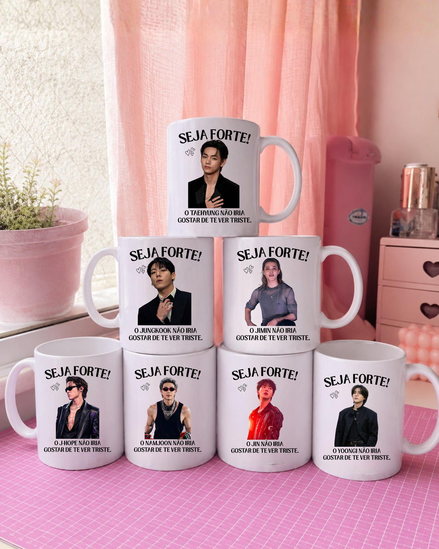 Caneca Motivacional K-Pop "Seja Forte" | Presente para Fãs