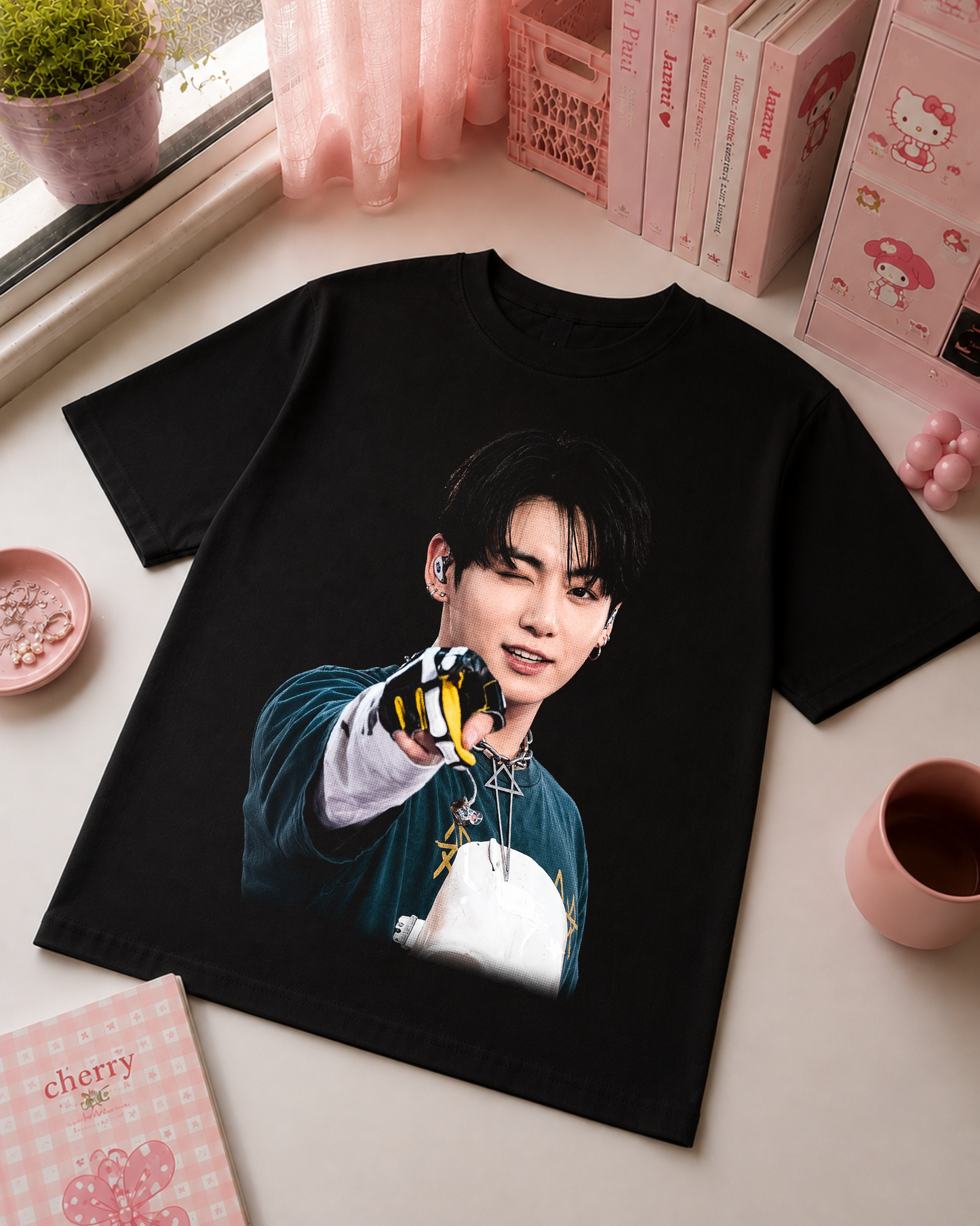 K-Pop Black T-Shirt with Idol Portrait