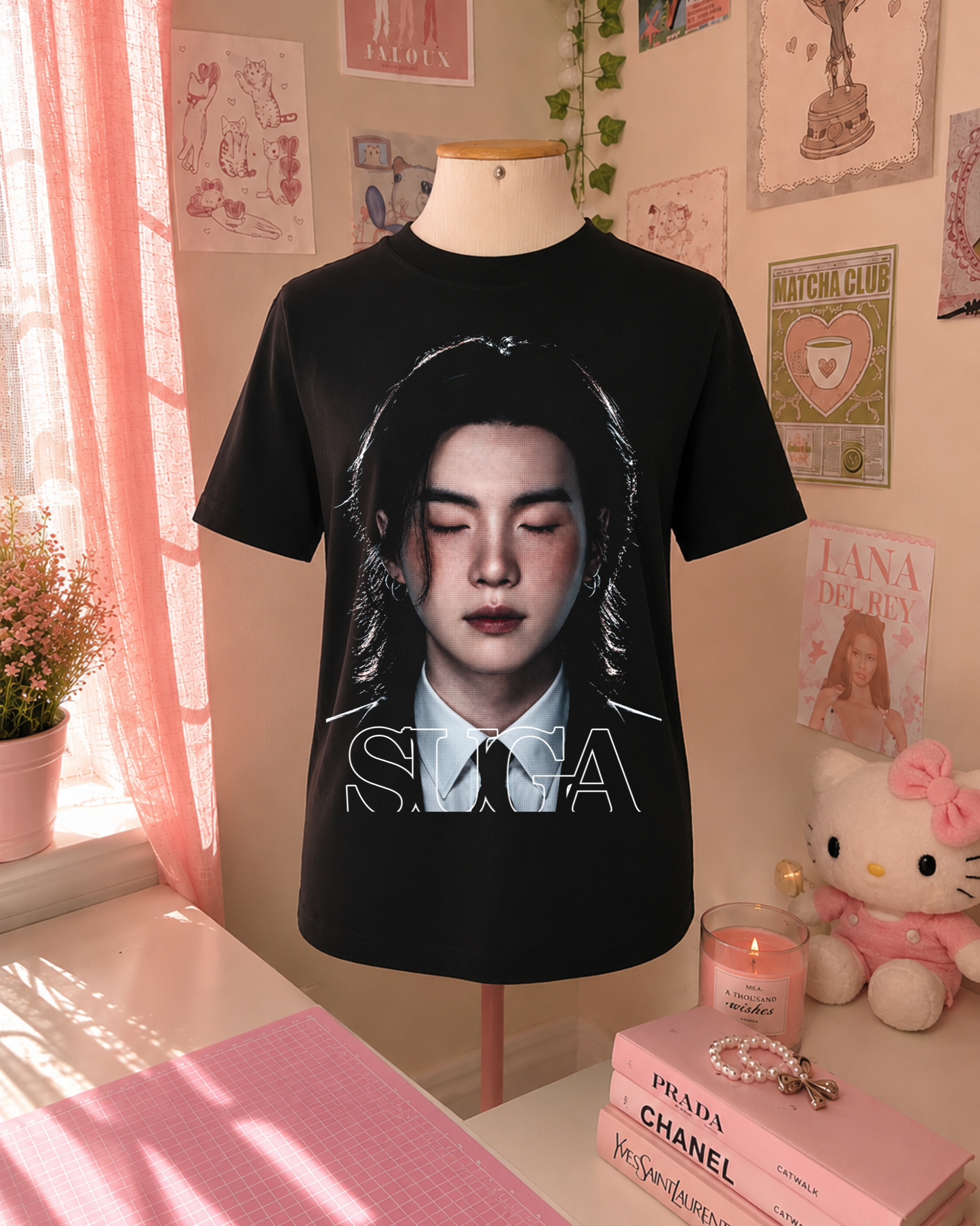 Black K-Pop T-Shirt with Portrait and Elegant Design
