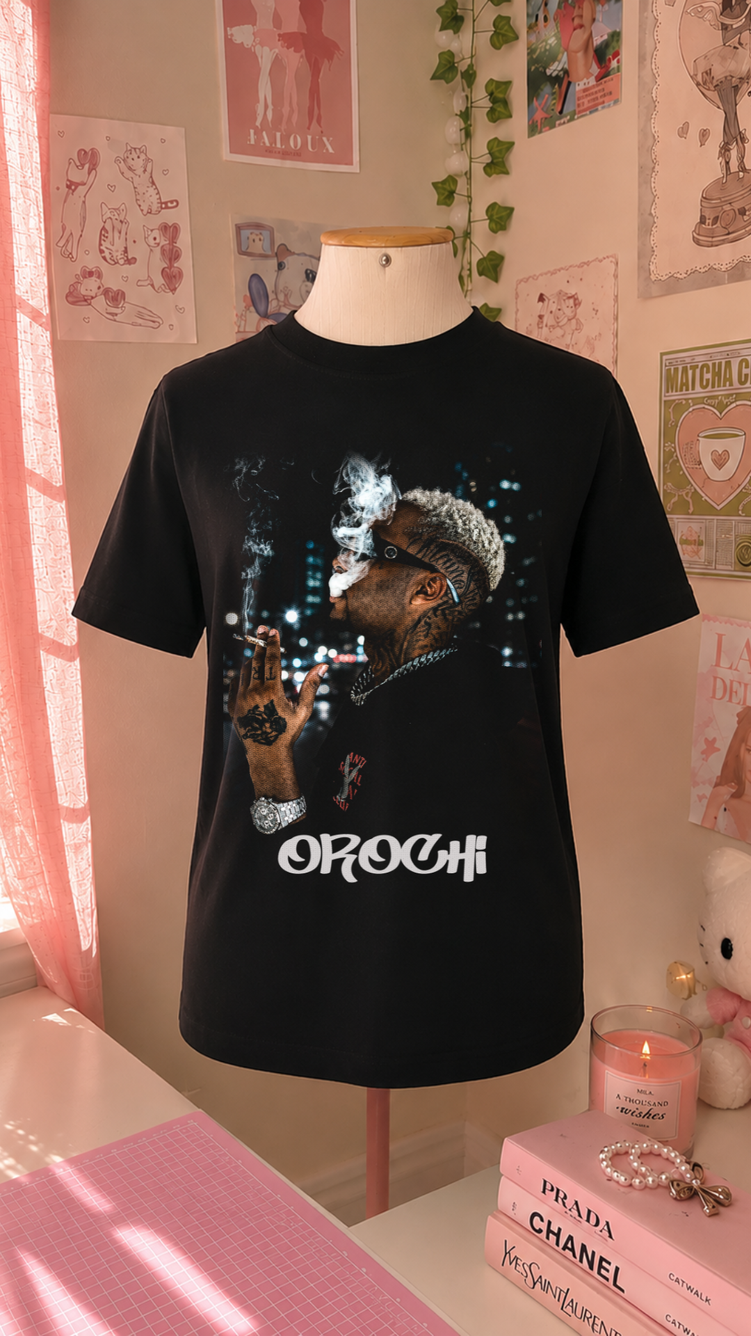 K-Pop Idol Black T-Shirt with Red Kisses