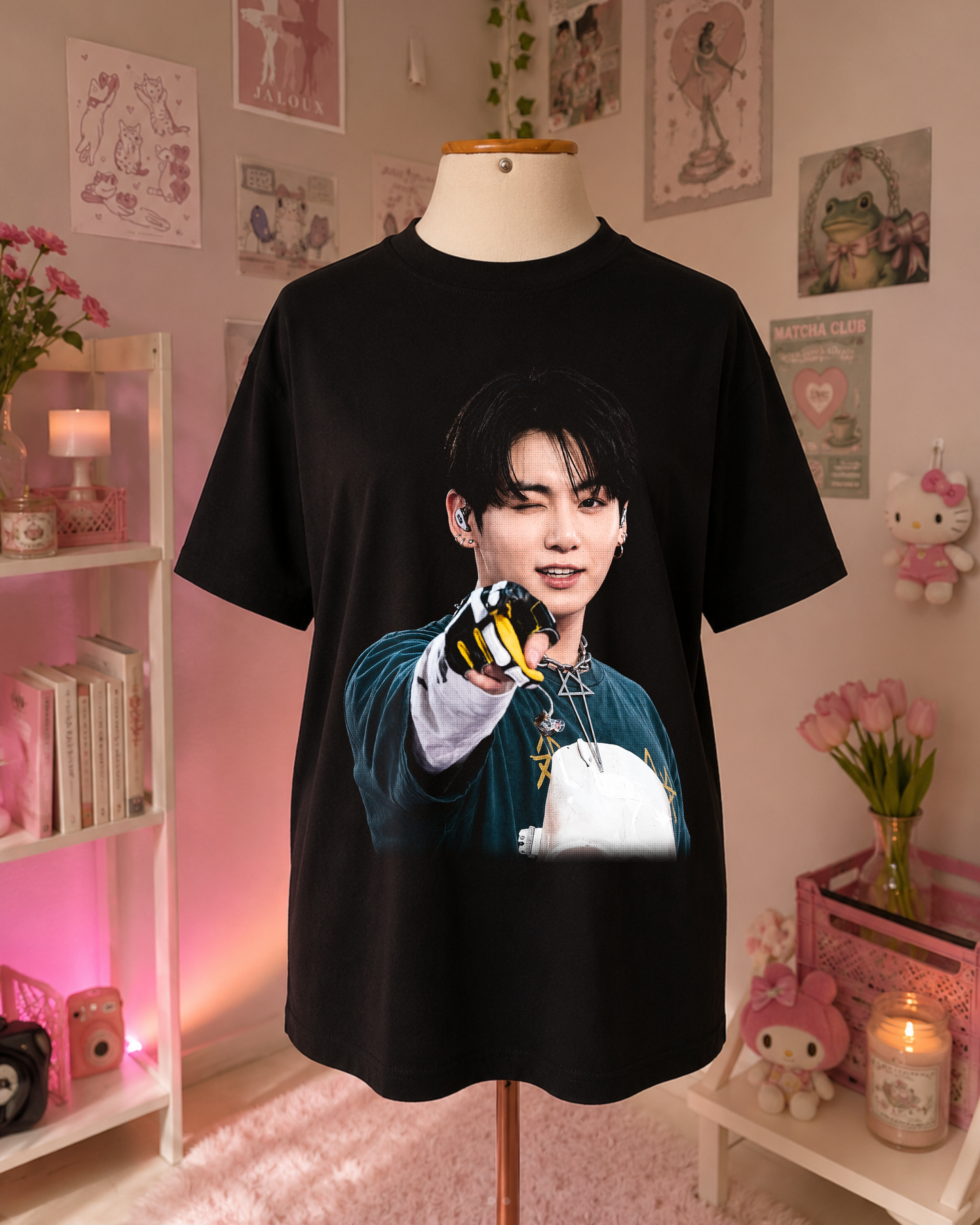 K-Pop Black T-Shirt with Idol Portrait