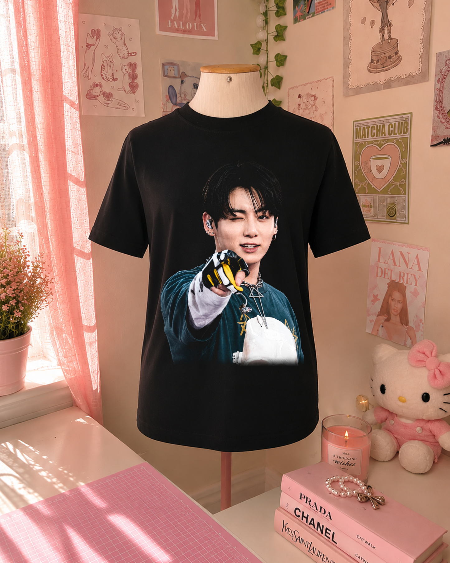 K-Pop Black T-Shirt with Idol Portrait