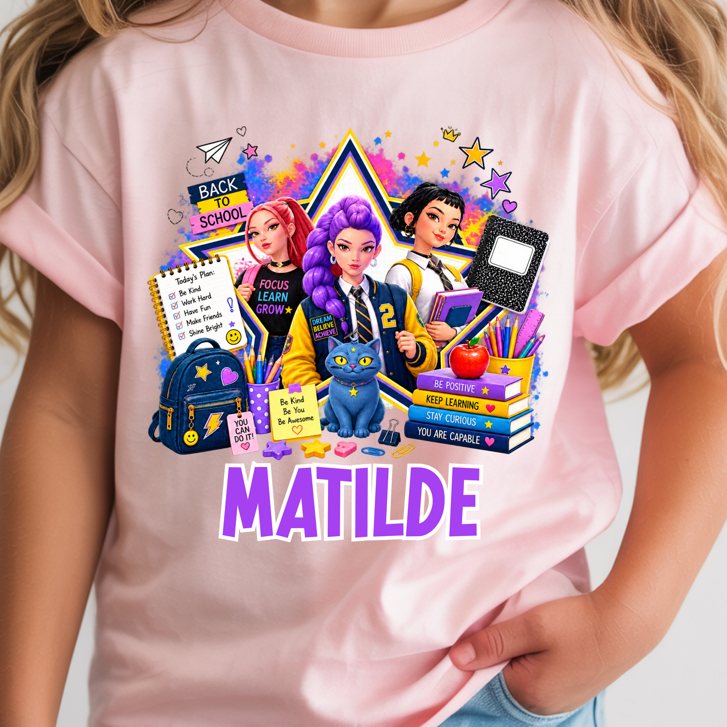 T-Shirt Infantil K-Pop Back to School | Camisola Personalizada com Nome