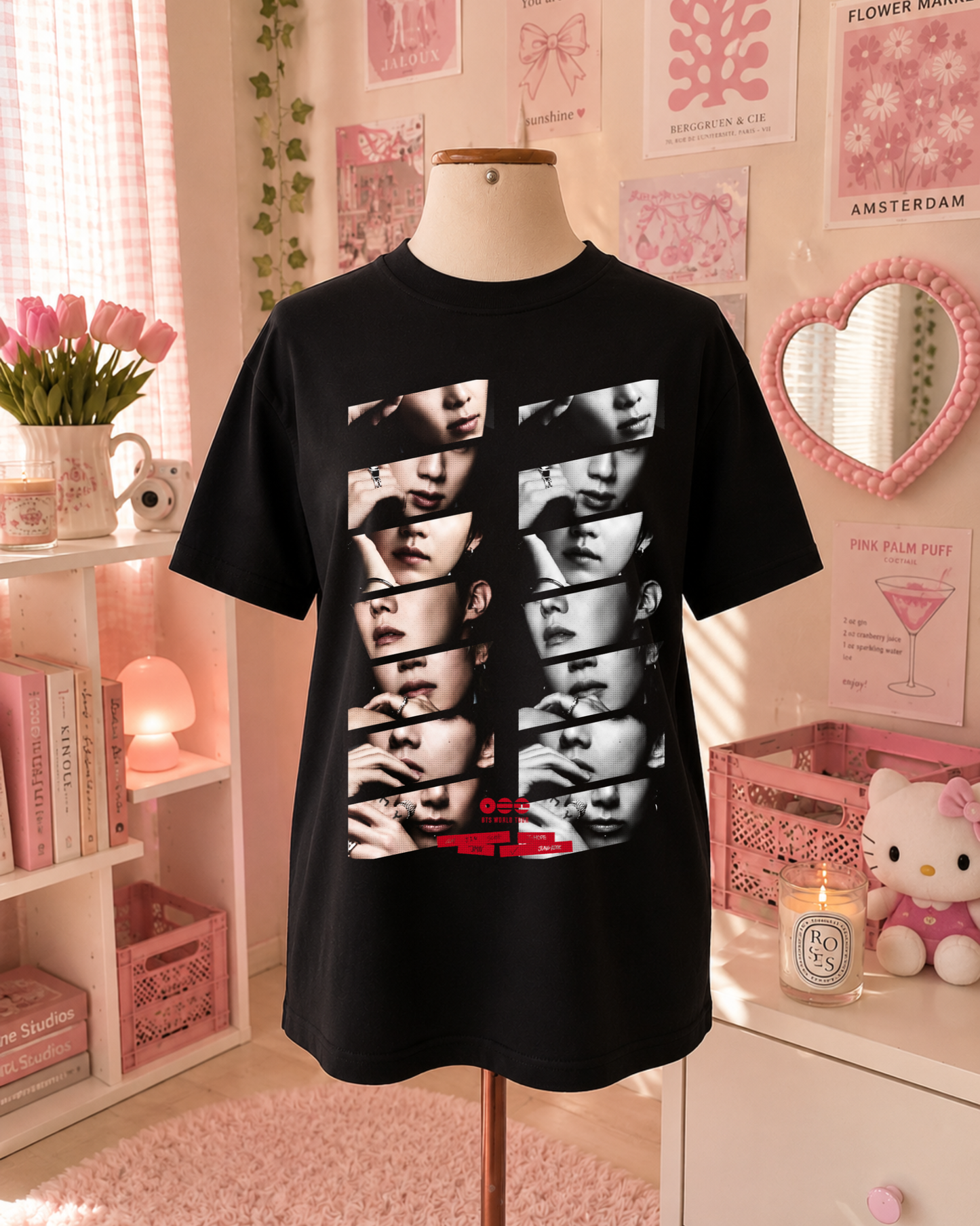 T-Shirt Preto K-Pop Photo Collage