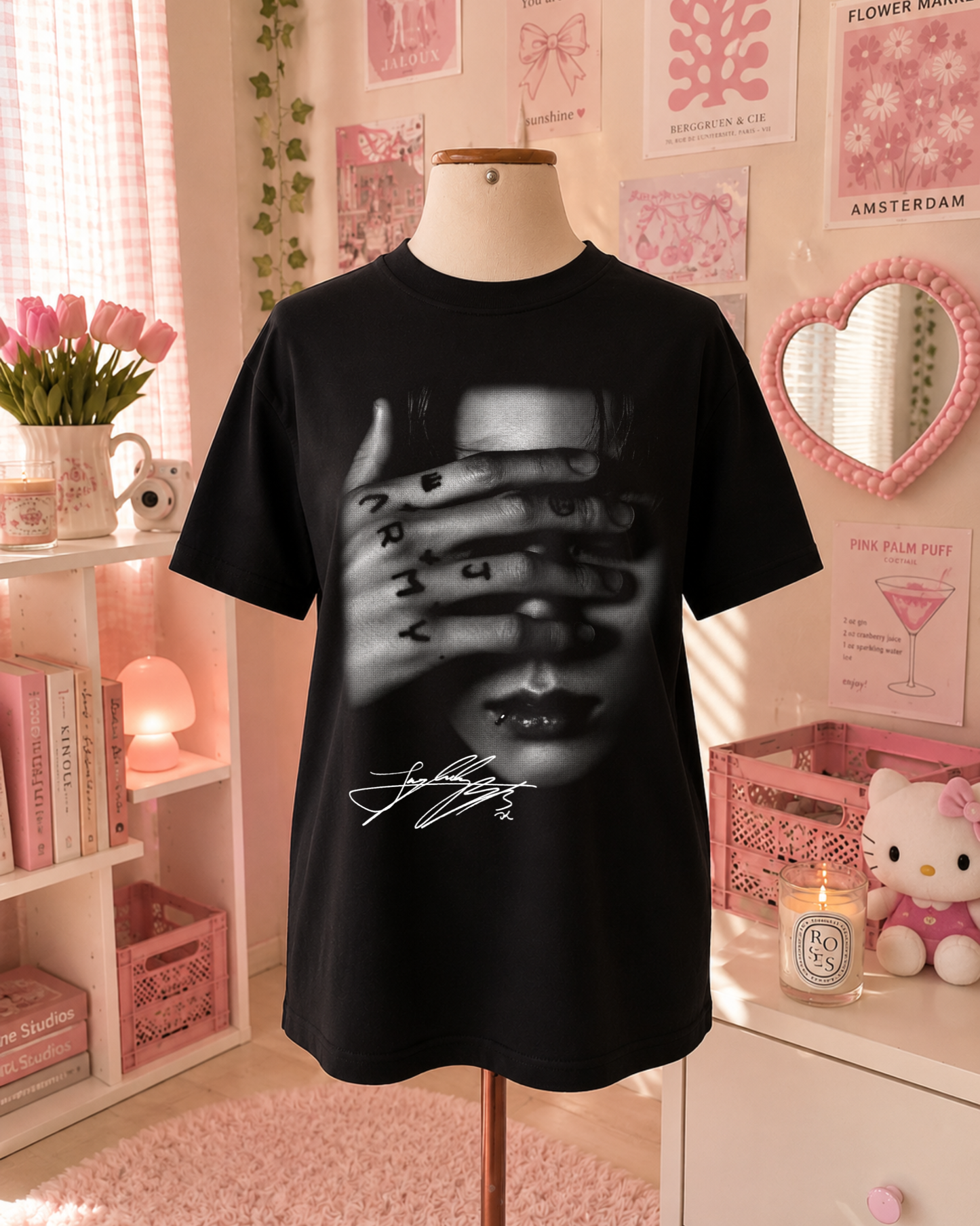 JK T-Shirt Preto K-Pop Tattoo