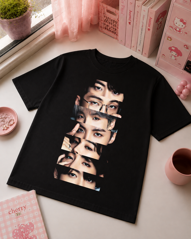 T-Shirt Preto Glitch Eyes K-Pop