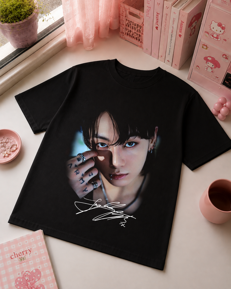 K-Pop Idol Tattoo Black T-Shirt Streetwear Style