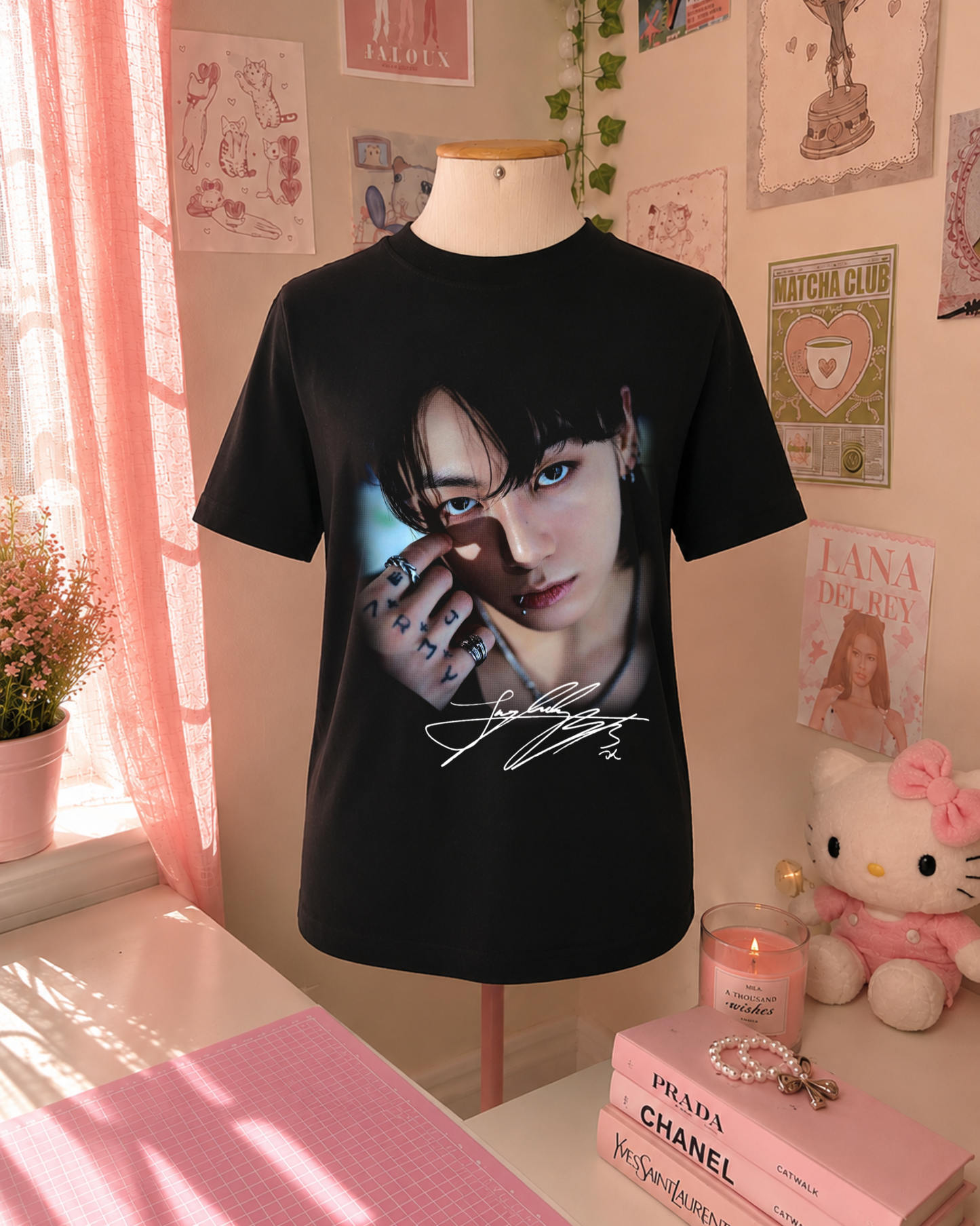 K-Pop Idol Tattoo Black T-Shirt Streetwear Style