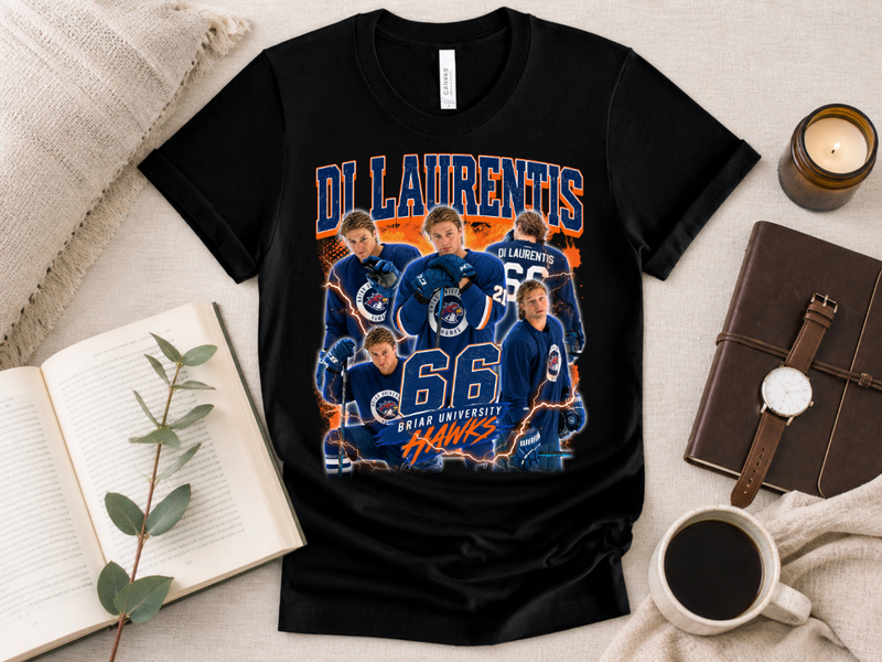 T-shirt Hockey Romance Laranja e Azul - Camisola College Sports Aesthetic Vintage DL