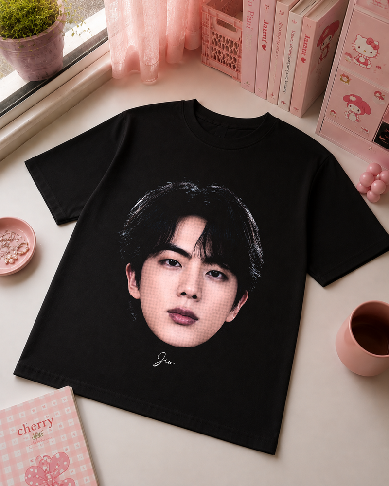 Black K-Pop T-Shirt with Korean Idol Portrait
