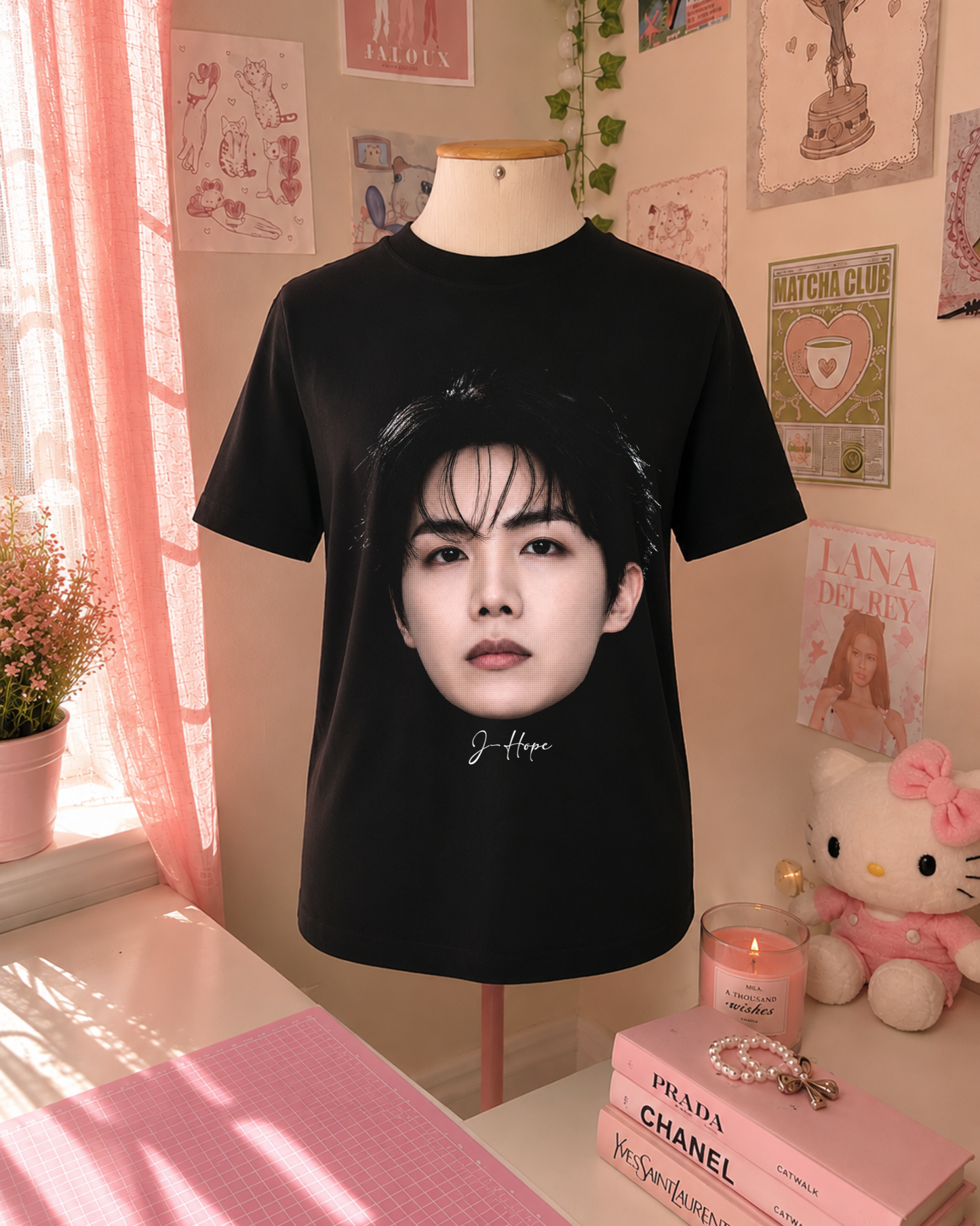 K-Pop Black T-Shirt with Korean Idol Portrait