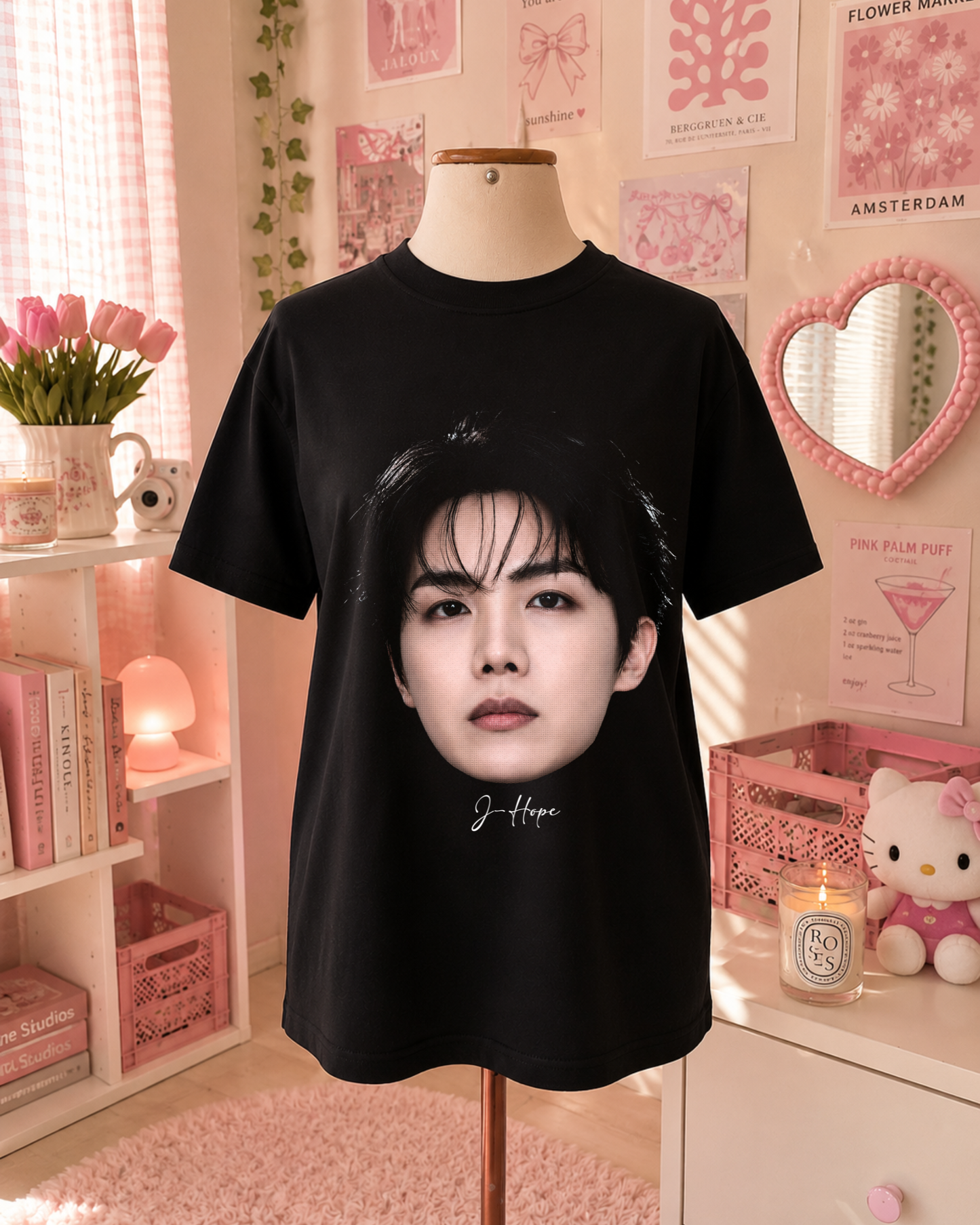 K-Pop Black T-Shirt with Korean Idol Portrait