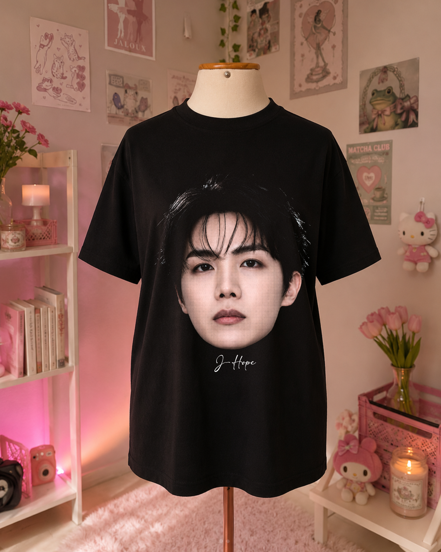 K-Pop Black T-Shirt with Korean Idol Portrait