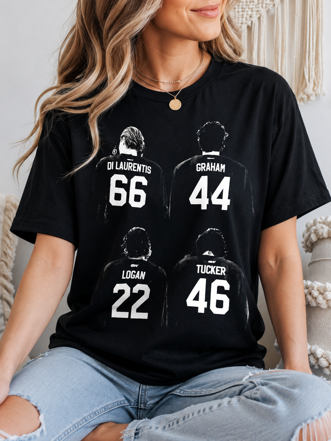 T-Shirt Vintage Hockey Players Oversized Preta Unissexo