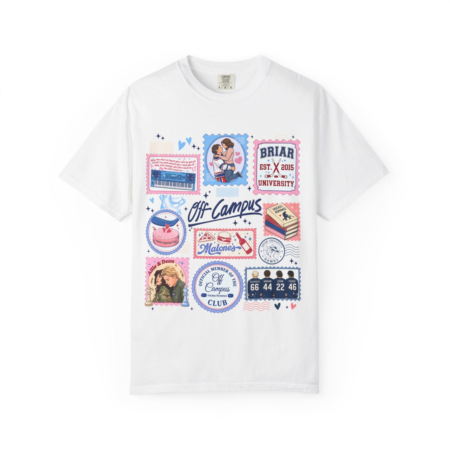 T-Shirt College Romance com Design Vintage de Selos | Unissexo