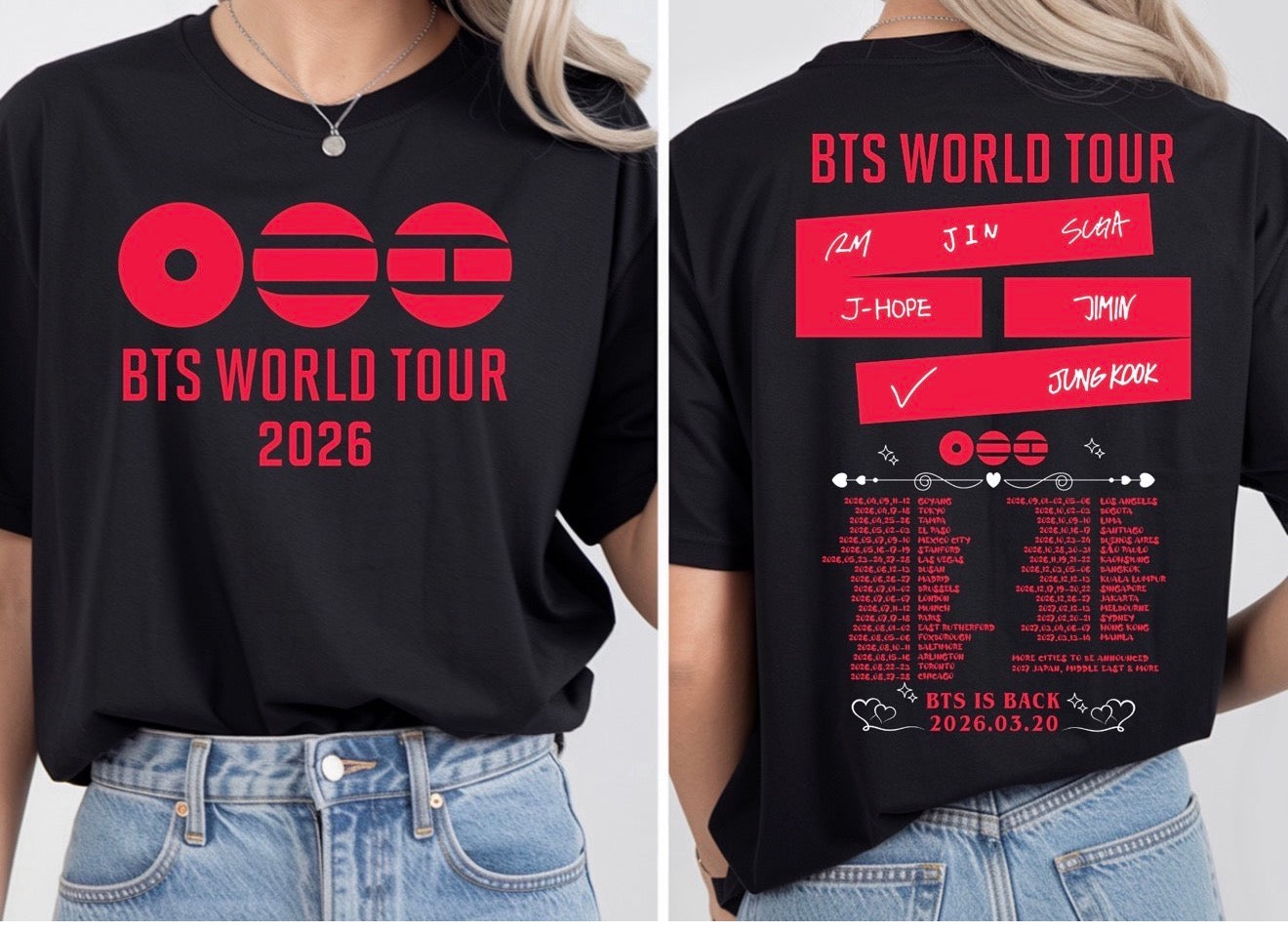 T-Shirt World Tour 2026 | Estilo Concerto | Frente e Costas | Unissexo