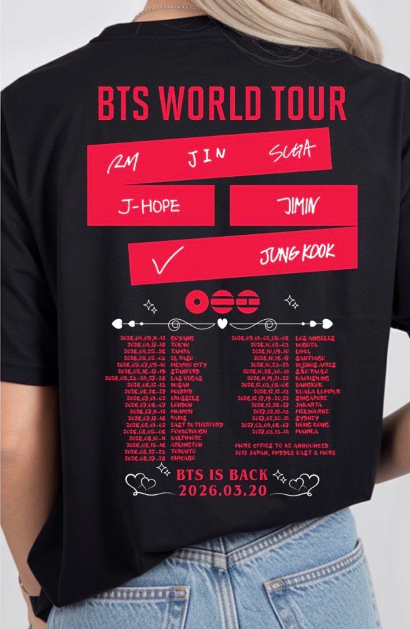 T-Shirt World Tour 2026 | Estilo Concerto | Frente e Costas | Unissexo