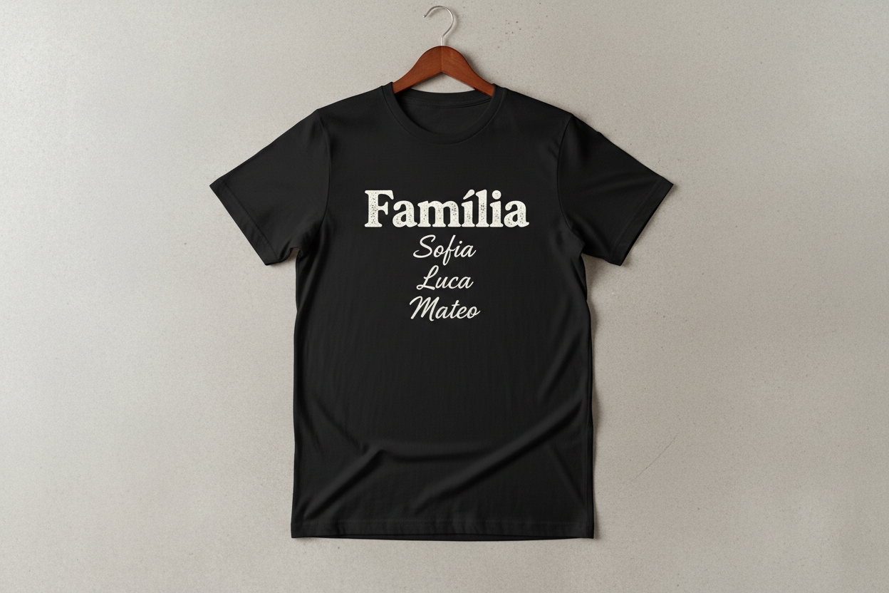 Camiseta preta personalizada com texto Família
