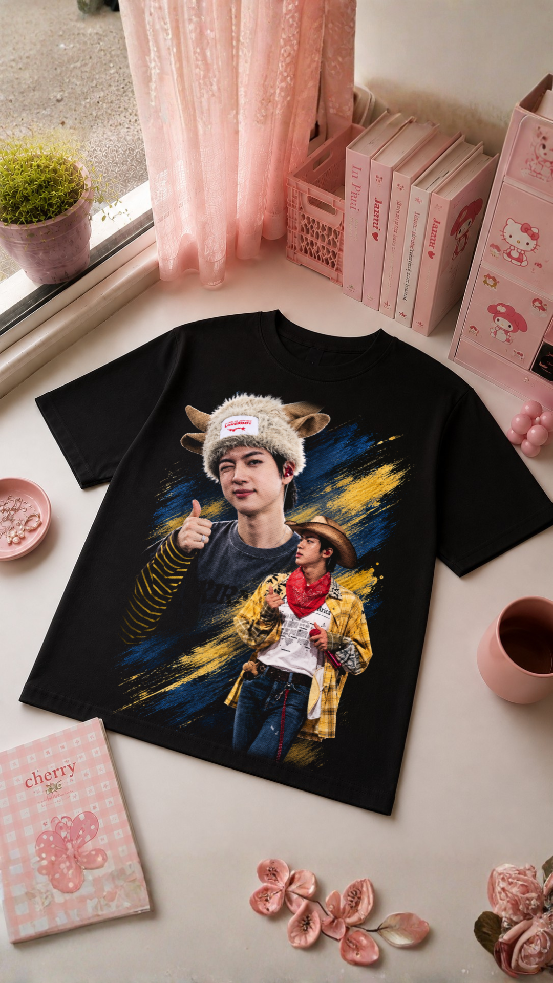 T-Shirt K-Pop Blue & Yellow | Camisola Preta Korean Pop Aesthetic
