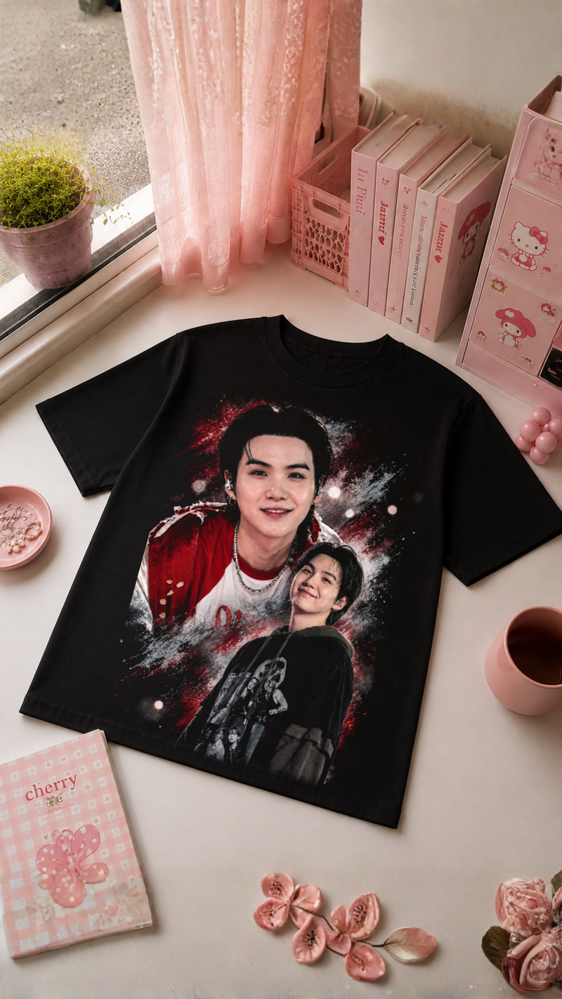 T-Shirt K-Pop Red & Black | Camisola Preta Korean Pop Aesthetic
